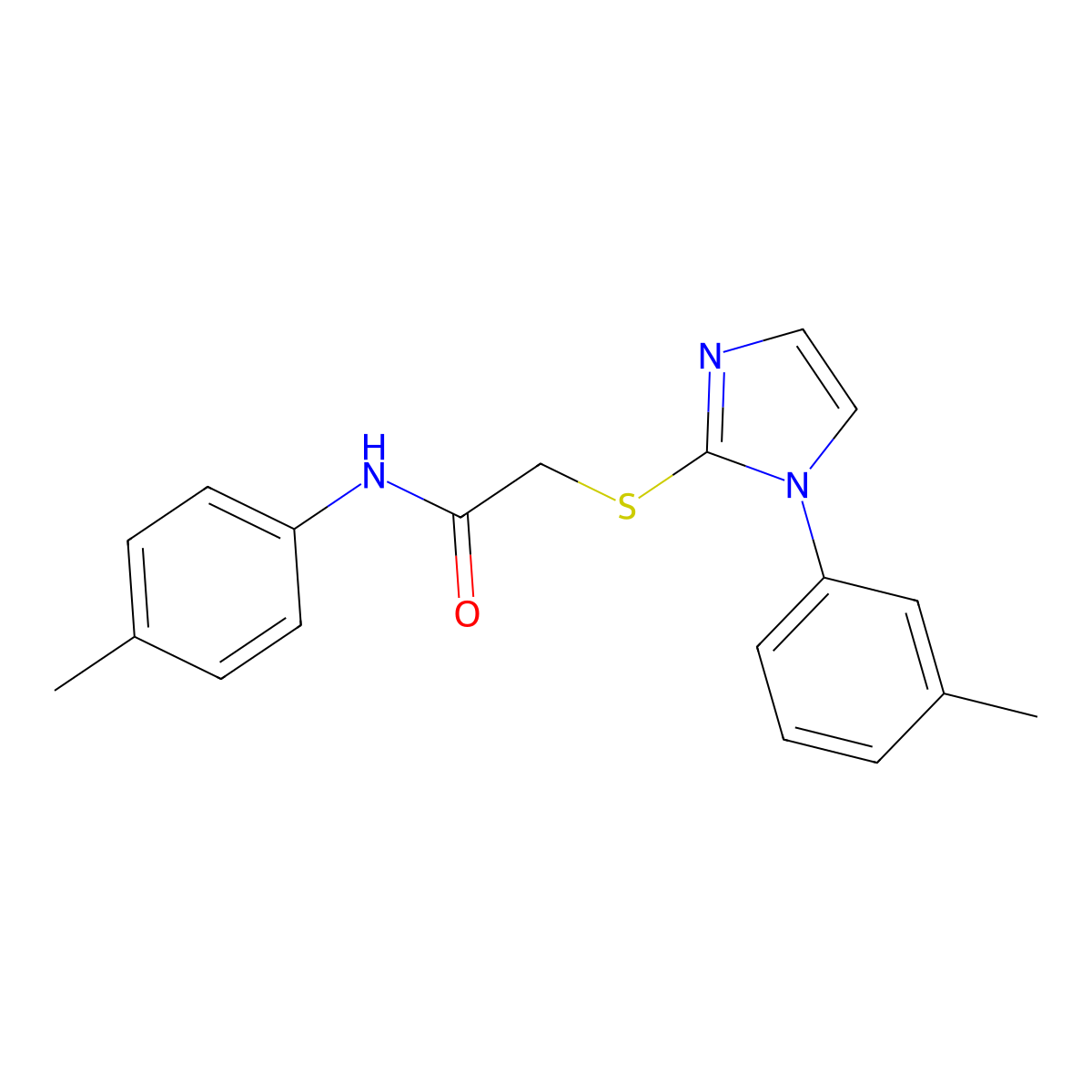 N-(p-tolyl)-2-((1-(m-tolyl)-1H-imidazol-2-yl)thio)acetamide molecular structure, CAS 851131-04-9