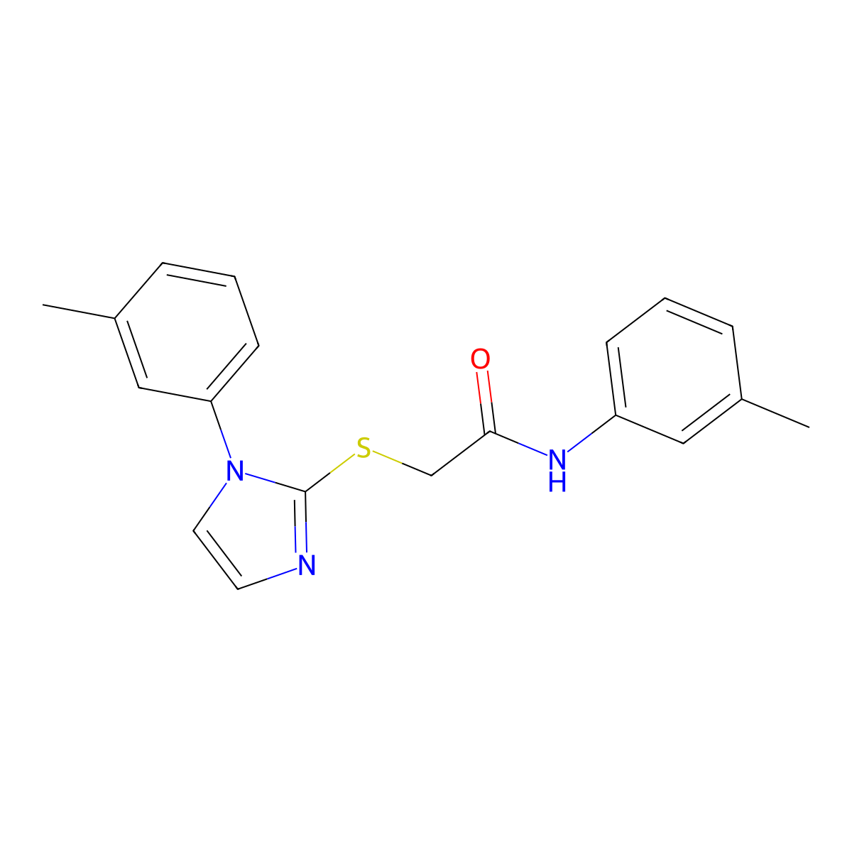 N-(m-tolyl)-2-((1-(m-tolyl)-1H-imidazol-2-yl)thio)acetamide molecular structure, CAS 851131-05-0