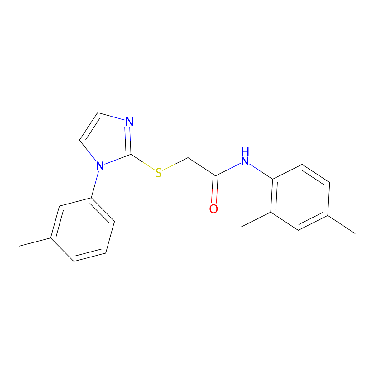 N-(2,4-dimethylphenyl)-2-[1-(3-methylphenyl)imidazol-2-yl]sulfanylacetamide molecular structure, CAS 851131-09-4