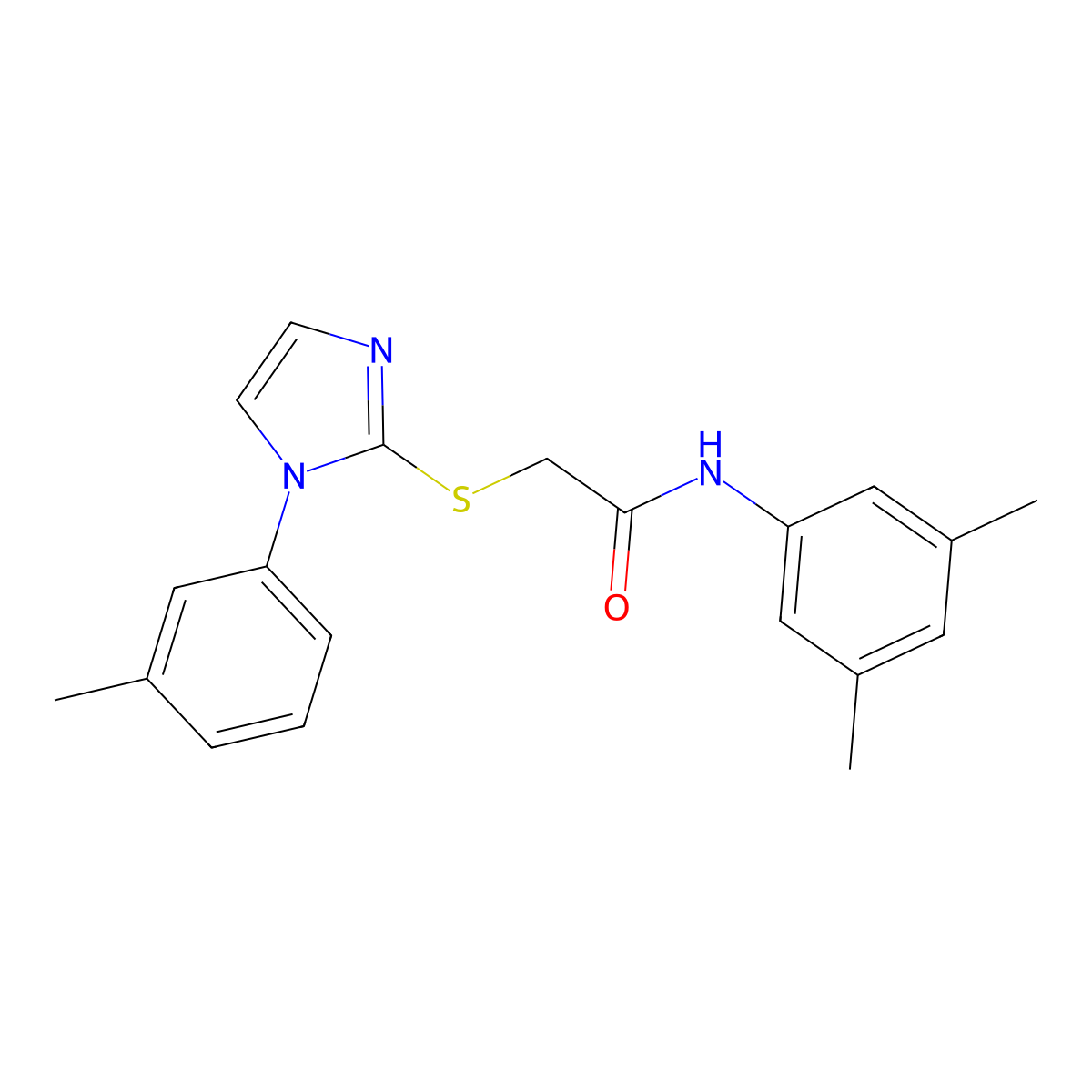 N-(3,5-dimethylphenyl)-2-((1-(m-tolyl)-1H-imidazol-2-yl)thio)acetamide molecular structure, CAS 851131-10-7