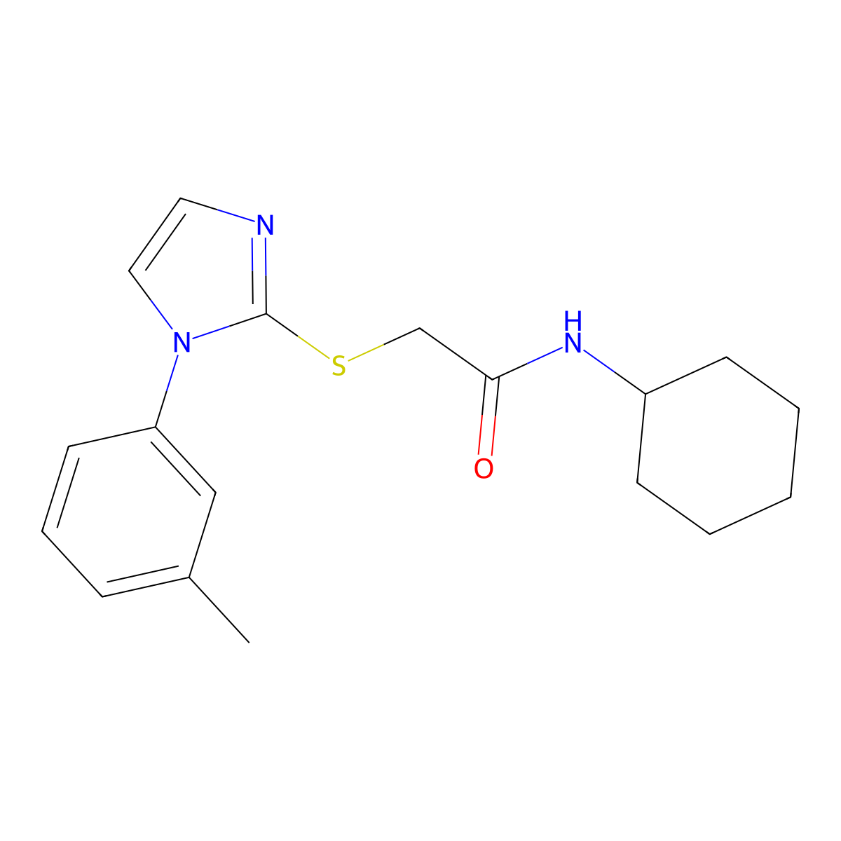 N-cyclohexyl-2-[1-(3-methylphenyl)imidazol-2-yl]sulfanylacetamide molecular structure, CAS 851131-12-9