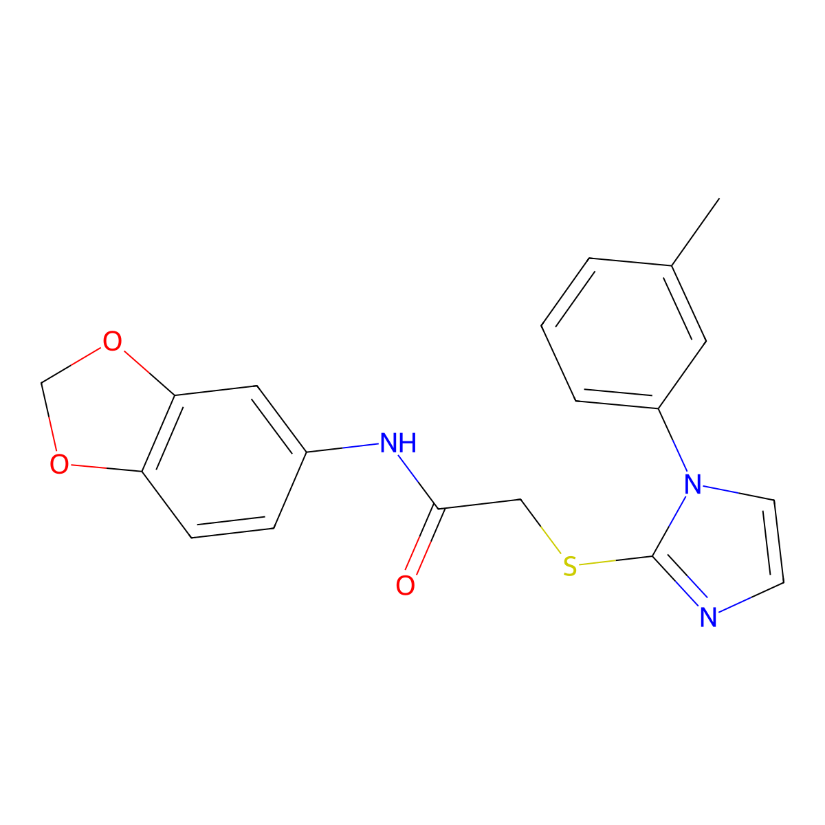 N-(benzo[d][1,3]dioxol-5-yl)-2-((1-(m-tolyl)-1H-imidazol-2-yl)thio)acetamide molecular structure, CAS 851131-14-1