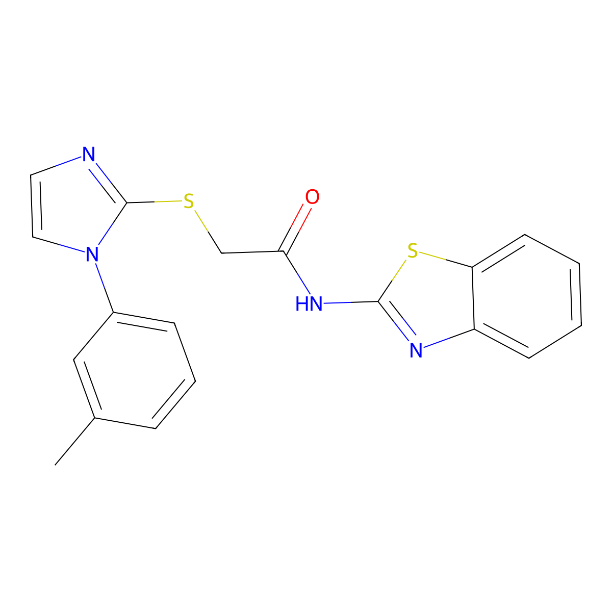 N-(benzo[d]thiazol-2-yl)-2-((1-(m-tolyl)-1H-imidazol-2-yl)thio)acetamide molecular structure, CAS 851131-17-4