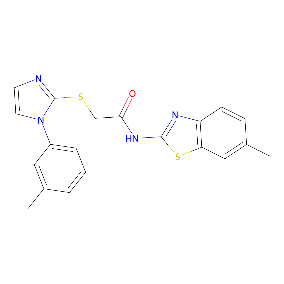 N-(6-methylbenzo[d]thiazol-2-yl)-2-((1-(m-tolyl)-1H-imidazol-2-yl)thio)acetamide molecular structure, CAS 851131-18-5