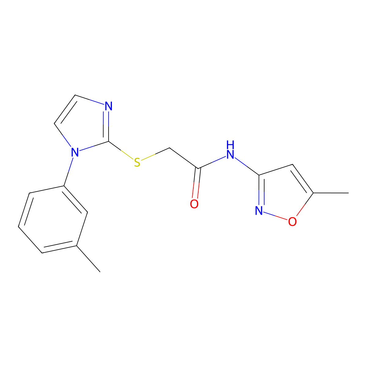 N-(5-methylisoxazol-3-yl)-2-((1-(m-tolyl)-1H-imidazol-2-yl)thio)acetamide molecular structure, CAS 851131-20-9