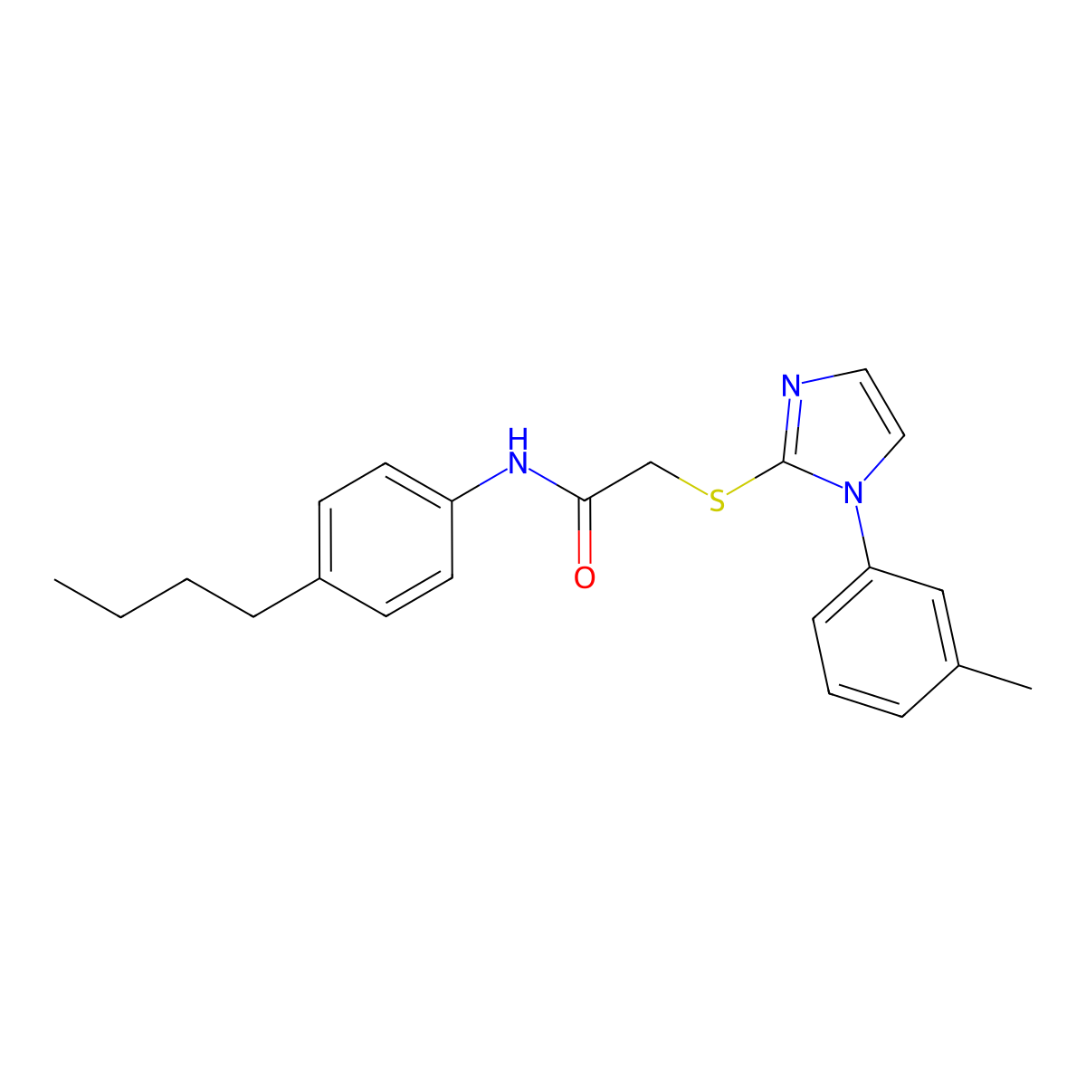 N-(4-butylphenyl)-2-((1-(m-tolyl)-1H-imidazol-2-yl)thio)acetamide molecular structure, CAS 851131-22-1