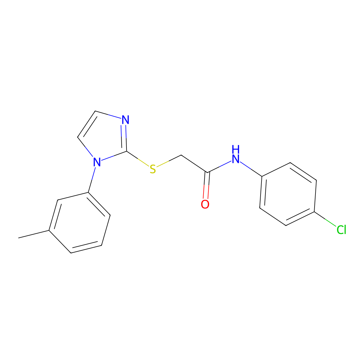 N-(4-chlorophenyl)-2-((1-(m-tolyl)-1H-imidazol-2-yl)thio)acetamide molecular structure, CAS 851131-23-2