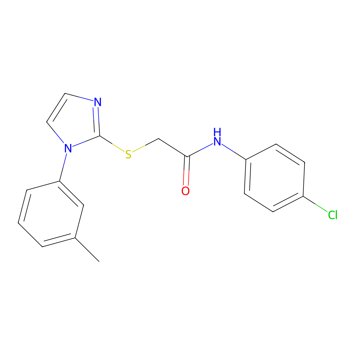 N-(4-chlorophenyl)-2-((1-(m-tolyl)-1H-imidazol-2-yl)thio)acetamide molecular structure, CAS 851131-23-2
