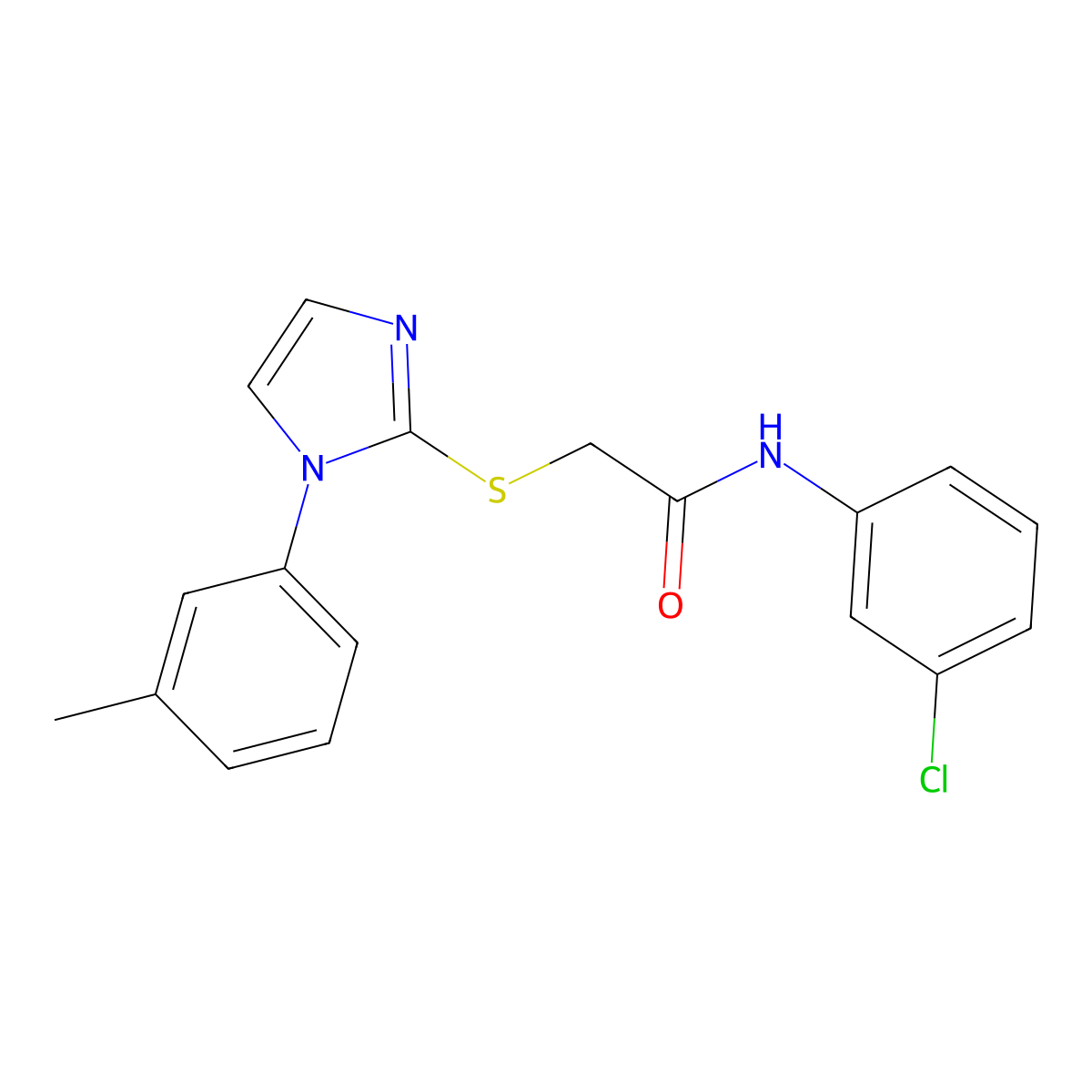N-(3-chlorophenyl)-2-((1-(m-tolyl)-1H-imidazol-2-yl)thio)acetamide molecular structure, CAS 851131-24-3
