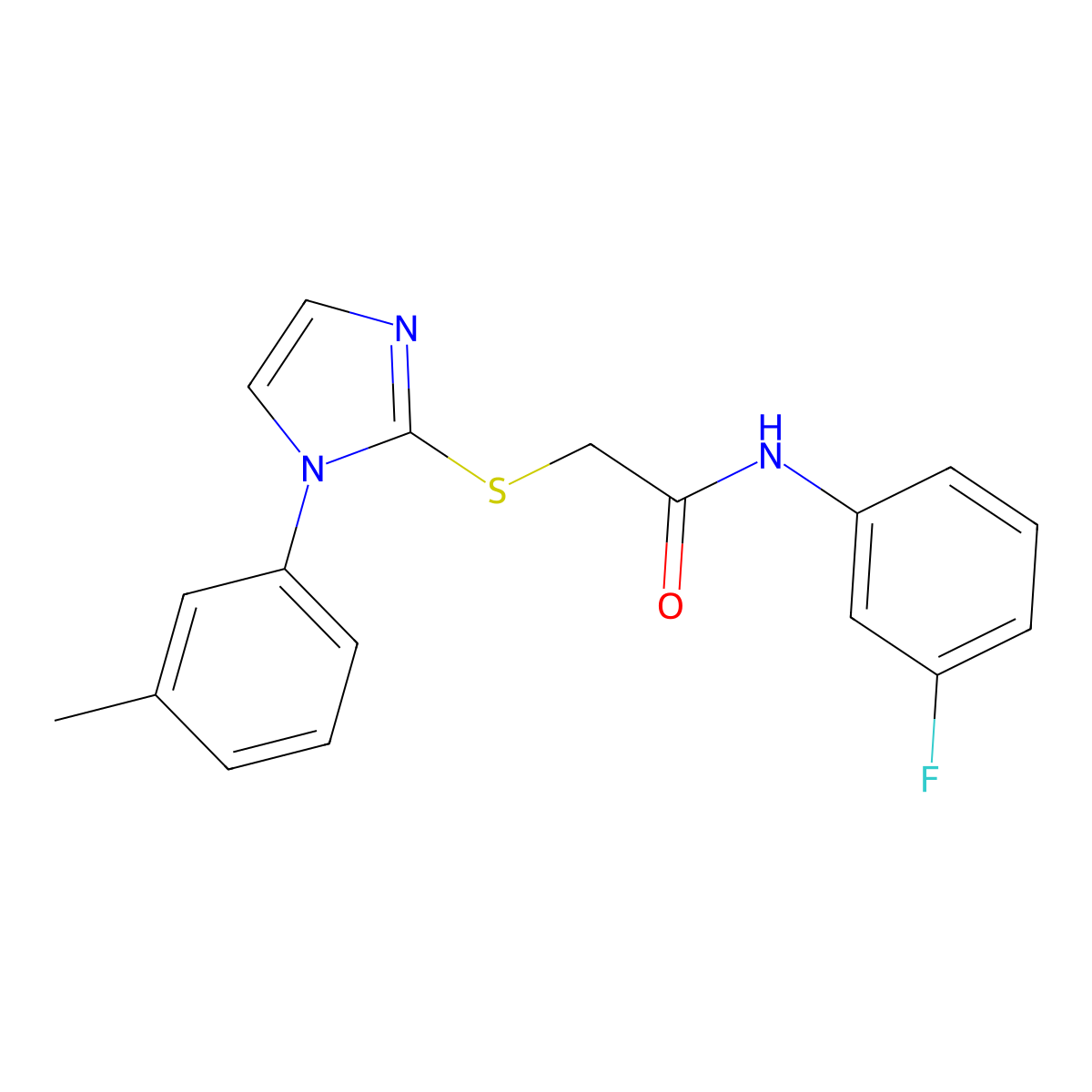 N-(3-fluorophenyl)-2-((1-(m-tolyl)-1H-imidazol-2-yl)thio)acetamide molecular structure, CAS 851131-25-4