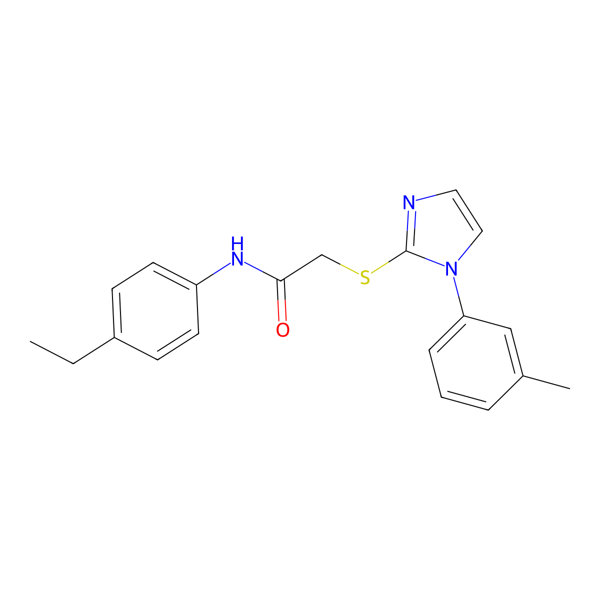 N-(4-ethylphenyl)-2-((1-(m-tolyl)-1H-imidazol-2-yl)thio)acetamide molecular structure, CAS 851131-26-5