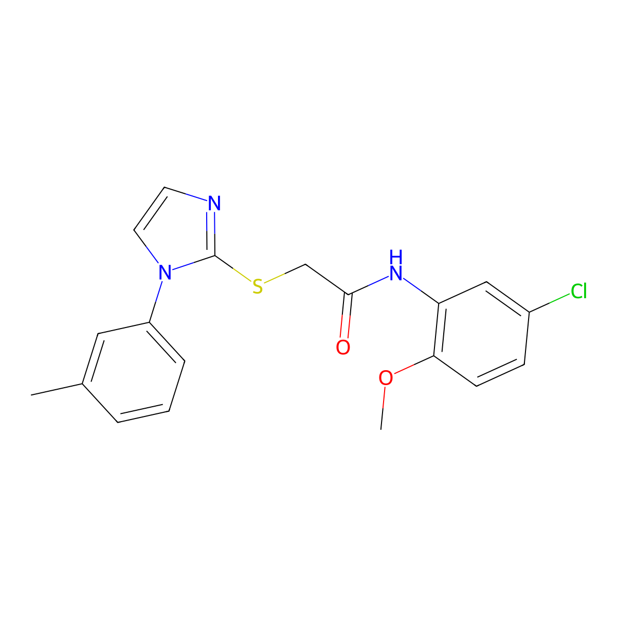 N-(5-chloro-2-methoxyphenyl)-2-[1-(3-methylphenyl)imidazol-2-yl]sulfanylacetamide molecular structure, CAS 851131-27-6