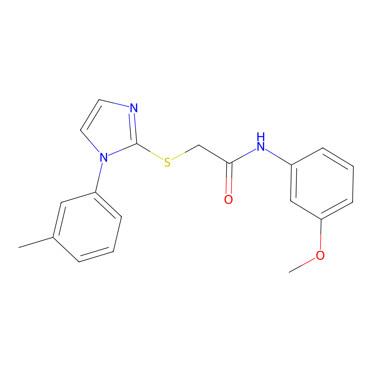 N-(3-methoxyphenyl)-2-((1-(m-tolyl)-1H-imidazol-2-yl)thio)acetamide molecular structure, CAS 851131-32-3