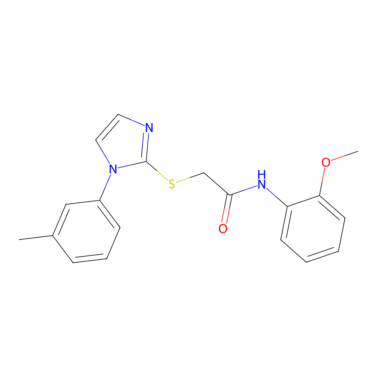 N-(2-methoxyphenyl)-2-((1-(m-tolyl)-1H-imidazol-2-yl)thio)acetamide molecular structure, CAS 851131-33-4