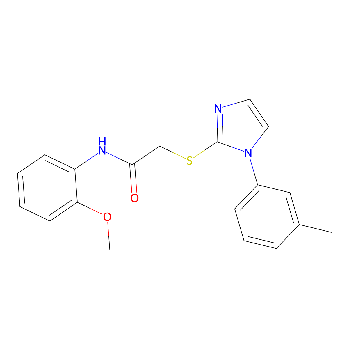 N-(2-methoxyphenyl)-2-((1-(m-tolyl)-1H-imidazol-2-yl)thio)acetamide molecular structure, CAS 851131-33-4