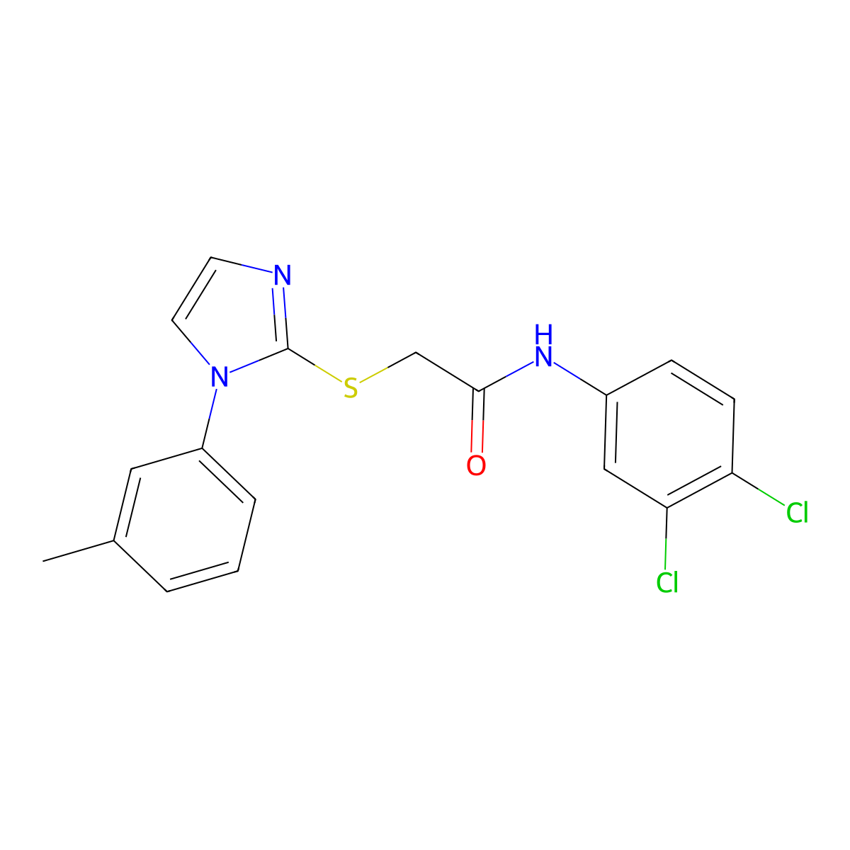 N-(3,4-dichlorophenyl)-2-((1-(m-tolyl)-1H-imidazol-2-yl)thio)acetamide molecular structure, CAS 851131-35-6