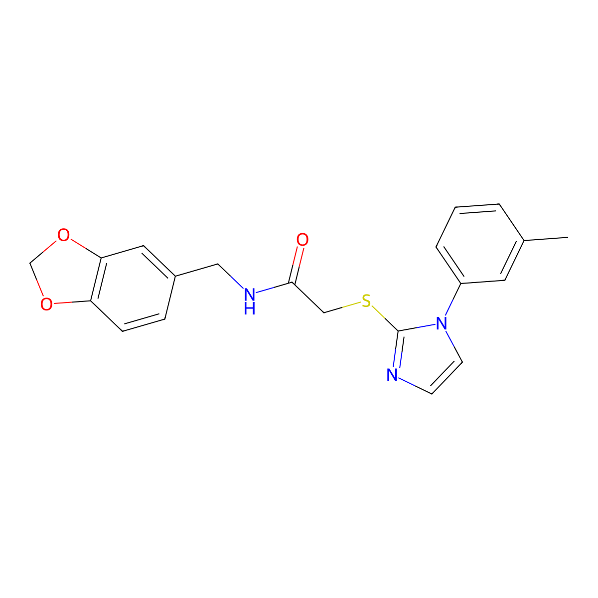 N-(1,3-benzodioxol-5-ylmethyl)-2-[1-(3-methylphenyl)imidazol-2-yl]sulfanylacetamide molecular structure, CAS 851131-37-8