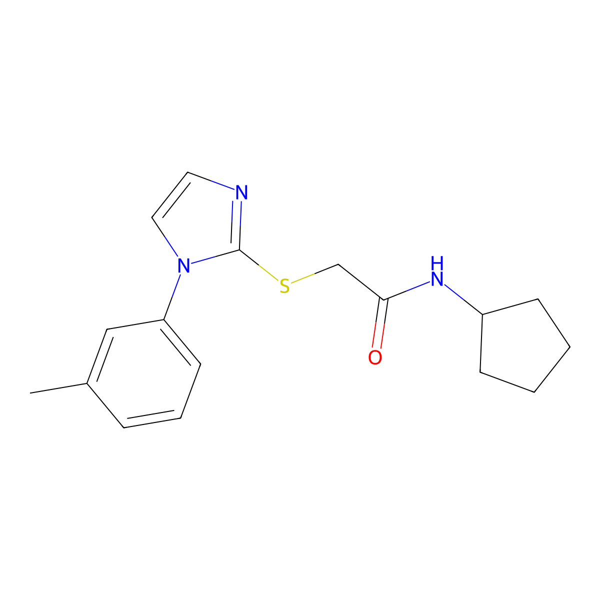 N-cyclopentyl-2-((1-(m-tolyl)-1H-imidazol-2-yl)thio)acetamide molecular structure, CAS 851131-38-9