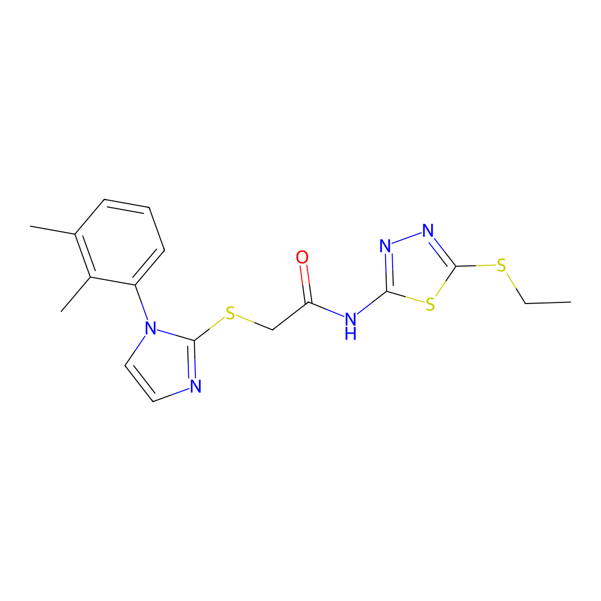 2-[1-(2,3-dimethylphenyl)imidazol-2-yl]sulfanyl-N-(5-ethylsulfanyl-1,3,4-thiadiazol-2-yl)acetamide molecular structure, CAS 851131-43-6