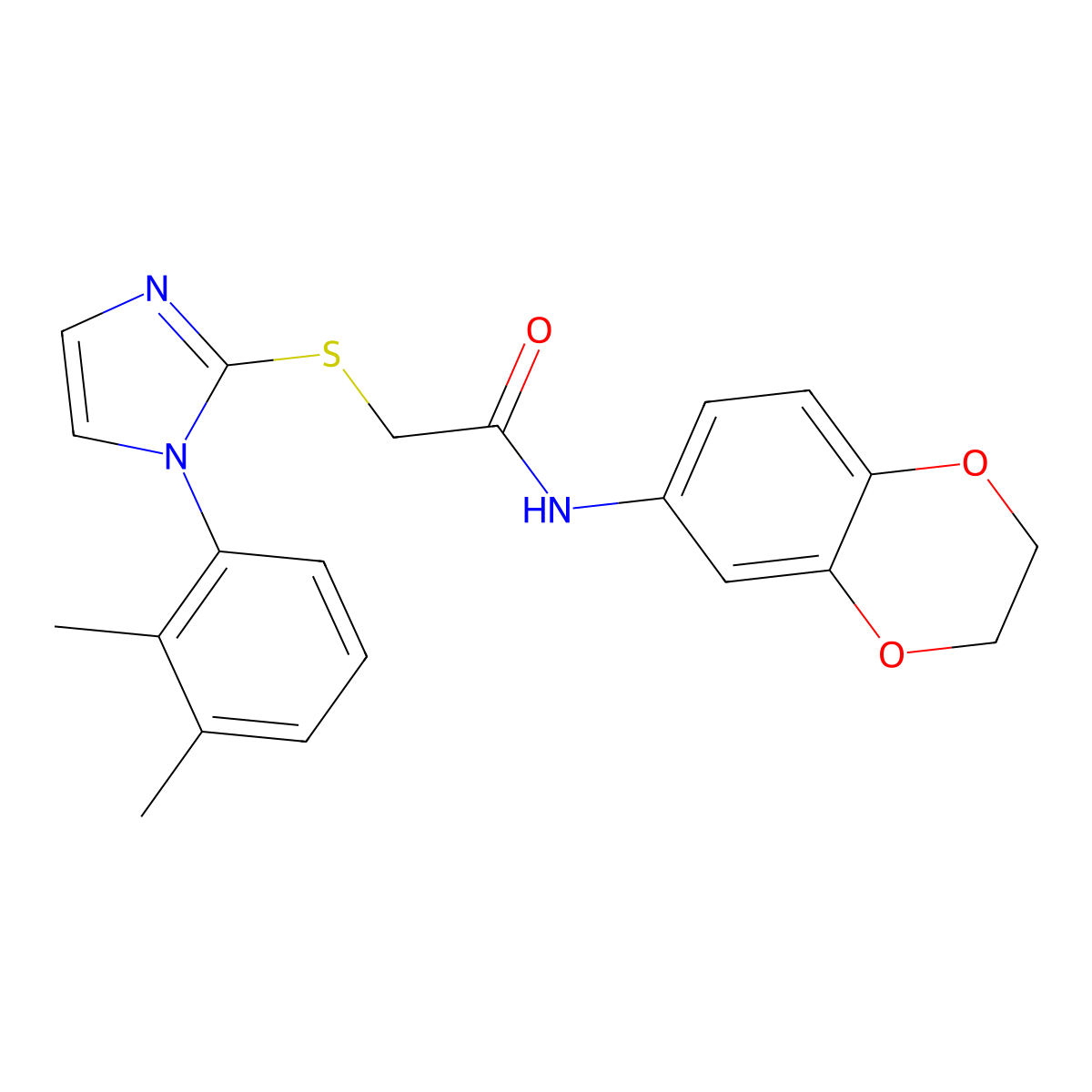 N-(2,3-dihydrobenzo[b][1,4]dioxin-6-yl)-2-((1-(2,3-dimethylphenyl)-1H-imidazol-2-yl)thio)acetamide molecular structure, CAS 851131-58-3