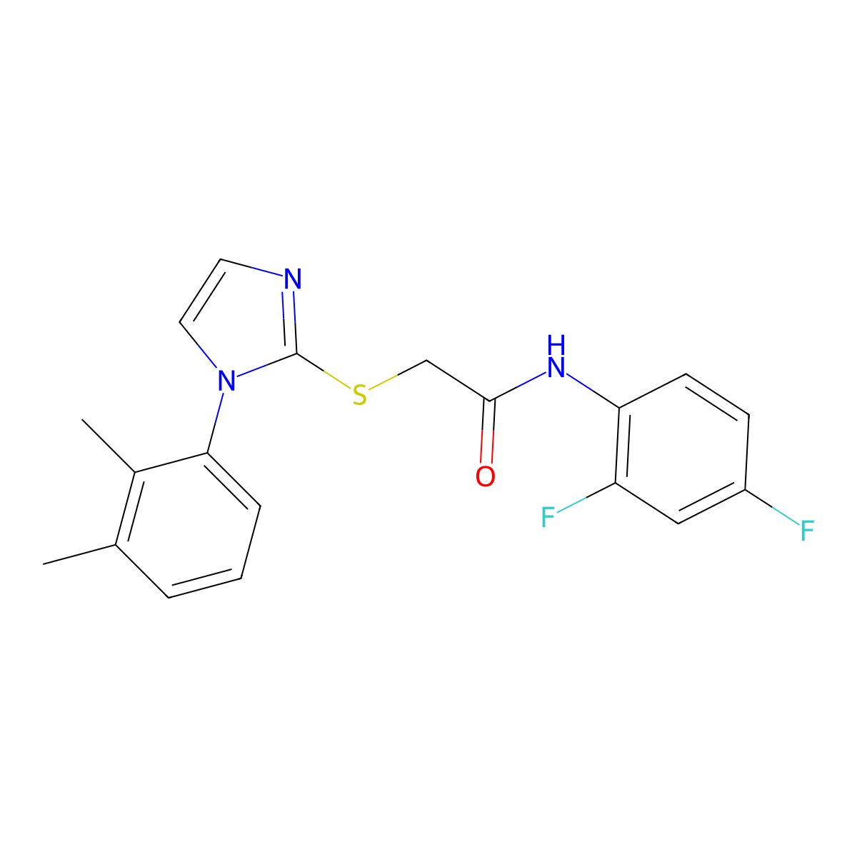 N-(2,4-difluorophenyl)-2-[1-(2,3-dimethylphenyl)imidazol-2-yl]sulfanylacetamide molecular structure, CAS 851131-60-7