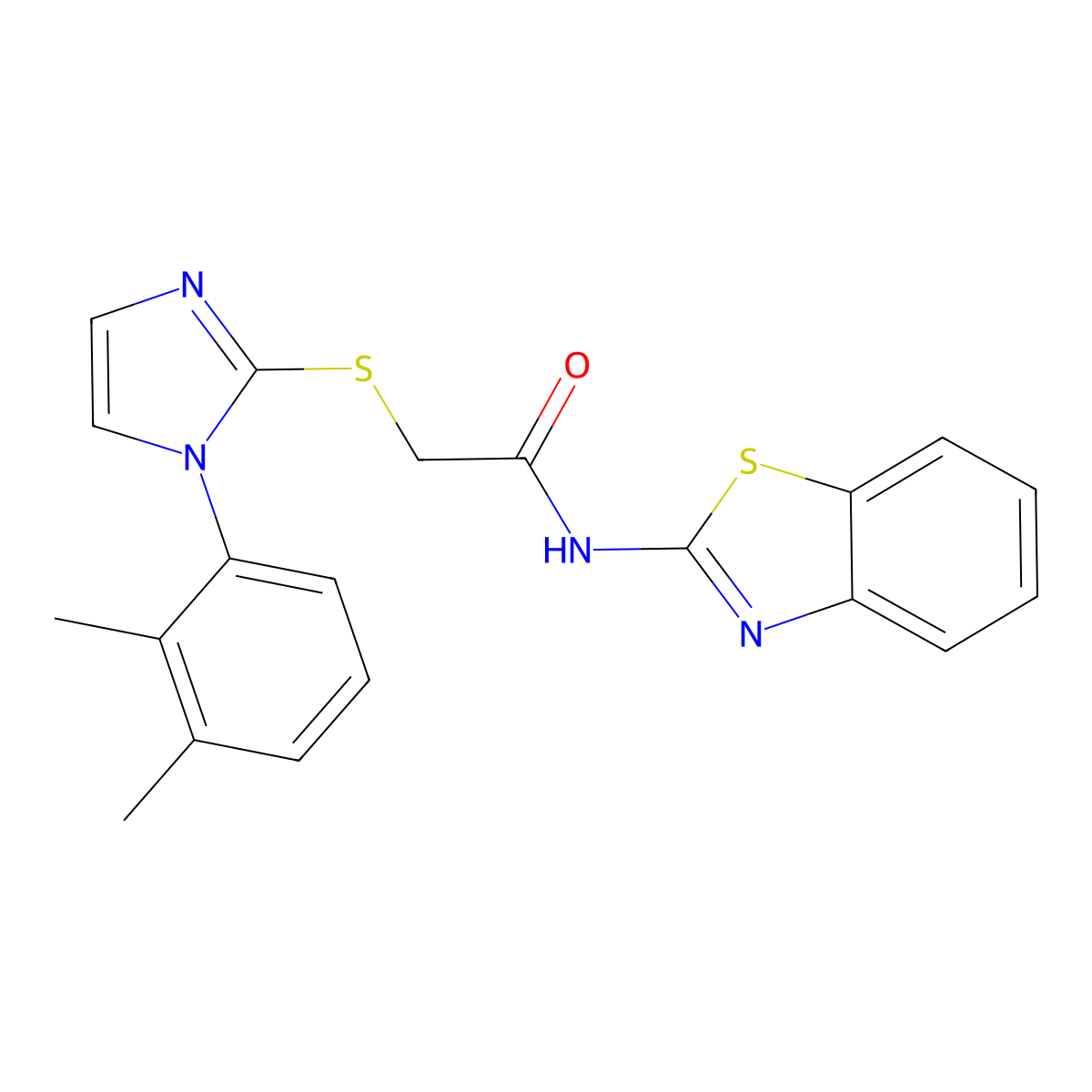 N-(benzo[d]thiazol-2-yl)-2-((1-(2,3-dimethylphenyl)-1H-imidazol-2-yl)thio)acetamide molecular structure, CAS 851131-62-9