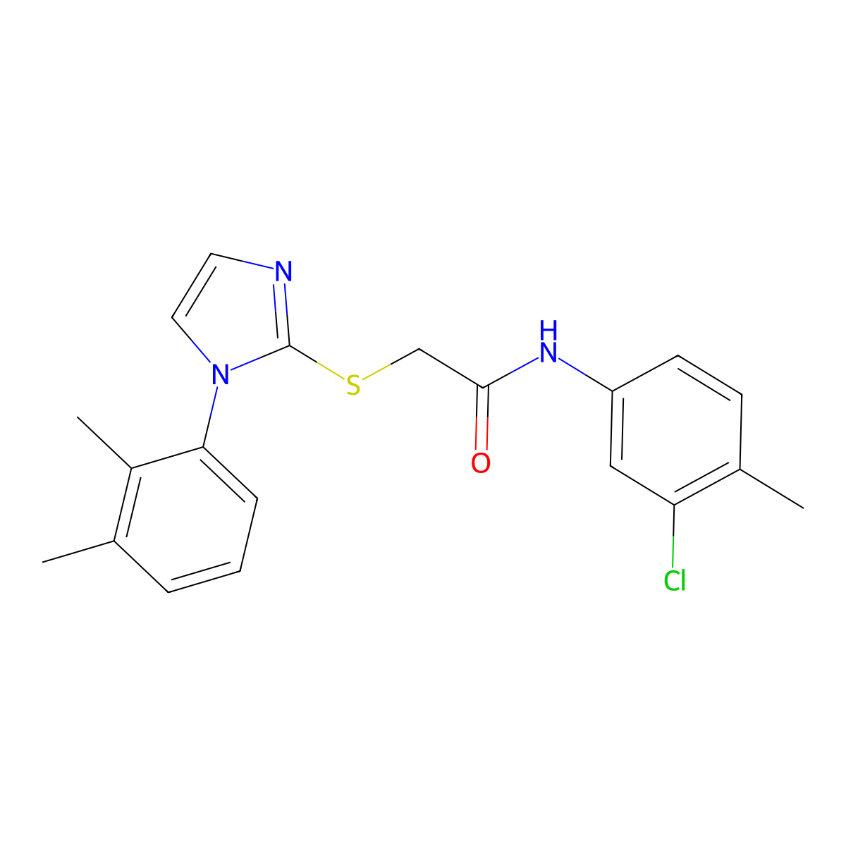 N-(3-chloro-4-methylphenyl)-2-[1-(2,3-dimethylphenyl)imidazol-2-yl]sulfanylacetamide molecular structure, CAS 851131-74-3