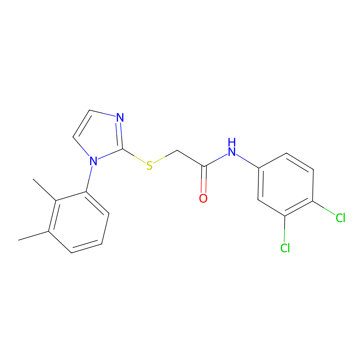N-(3,4-dichlorophenyl)-2-((1-(2,3-dimethylphenyl)-1H-imidazol-2-yl)thio)acetamide molecular structure, CAS 851131-78-7