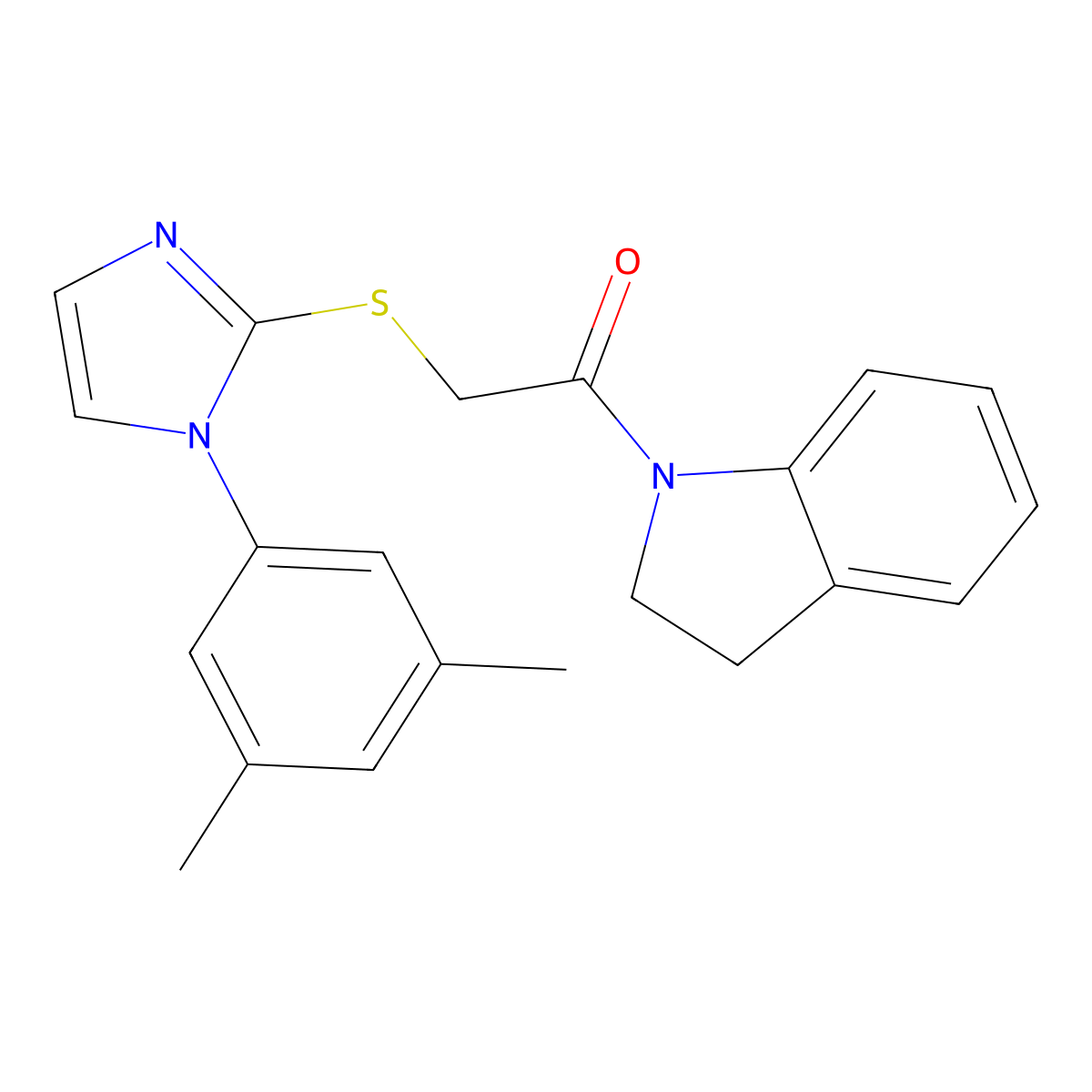 1-(2,3-Dihydroindol-1-yl)-2-[1-(3,5-dimethylphenyl)imidazol-2-yl]sulfanylethanone molecular structure, CAS 851131-80-1
