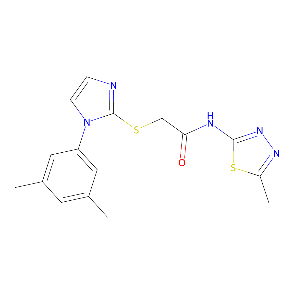 2-[1-(3,5-dimethylphenyl)imidazol-2-yl]sulfanyl-N-(5-methyl-1,3,4-thiadiazol-2-yl)acetamide molecular structure, CAS 851131-81-2