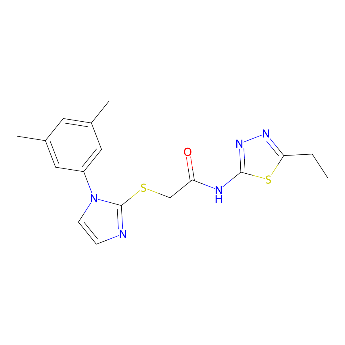 2-{[1-(3,5-dimethylphenyl)-1H-imidazol-2-yl]sulfanyl}-N-(5-ethyl-1,3,4-thiadiazol-2-yl)acetamide molecular structure, CAS 851131-82-3
