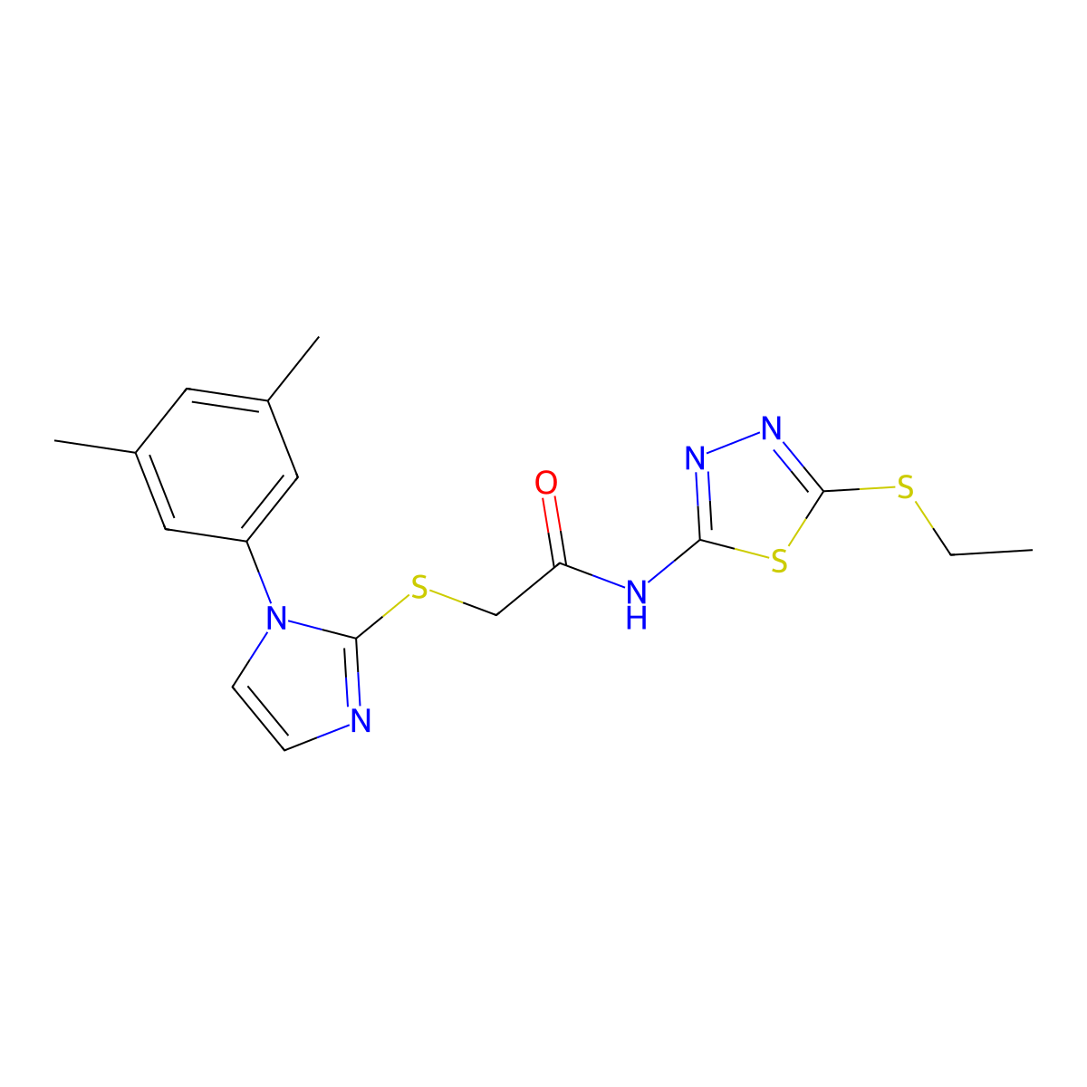 2-((1-(3,5-dimethylphenyl)-1H-imidazol-2-yl)thio)-N-(5-(ethylthio)-1,3,4-thiadiazol-2-yl)acetamide molecular structure, CAS 851131-83-4