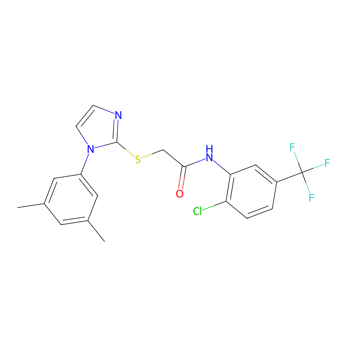 N-[2-chloro-5-(trifluoromethyl)phenyl]-2-[1-(3,5-dimethylphenyl)imidazol-2-yl]sulfanylacetamide molecular structure, CAS 851131-84-5