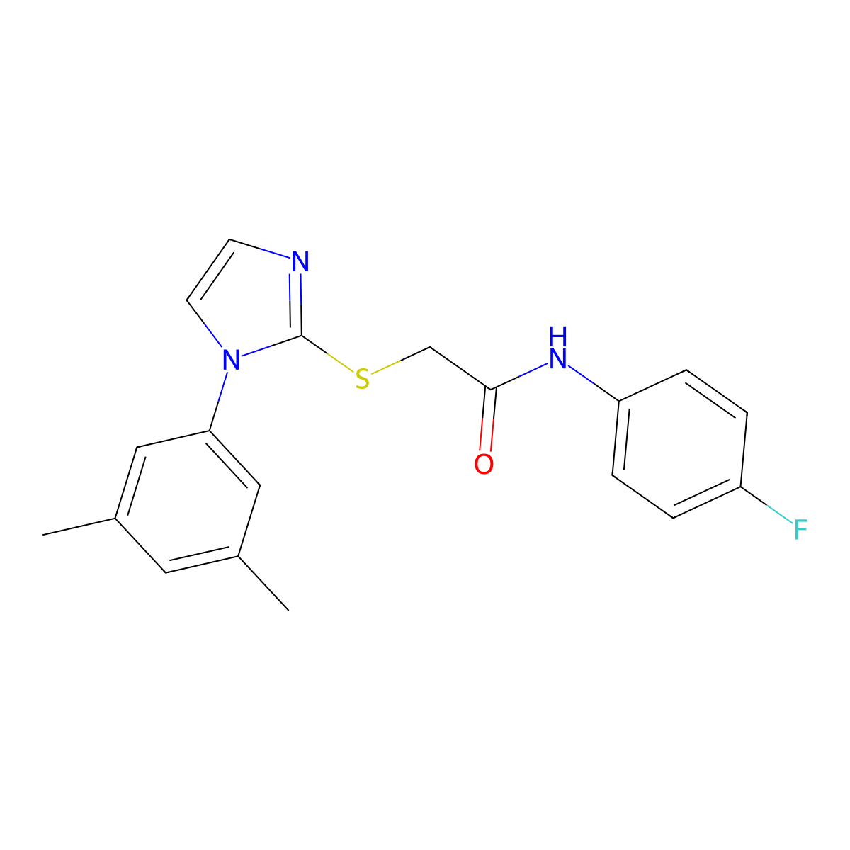 2-[1-(3,5-dimethylphenyl)imidazol-2-yl]sulfanyl-N-(4-fluorophenyl)acetamide molecular structure, CAS 851131-89-0