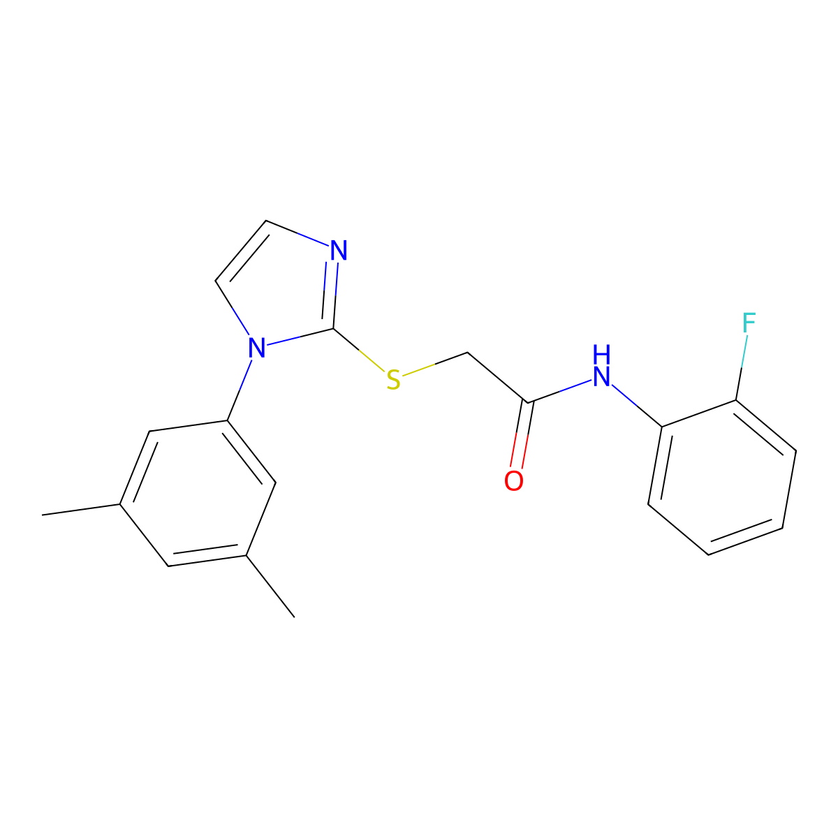 2-[1-(3,5-dimethylphenyl)imidazol-2-yl]sulfanyl-N-(2-fluorophenyl)acetamide molecular structure, CAS 851131-90-3