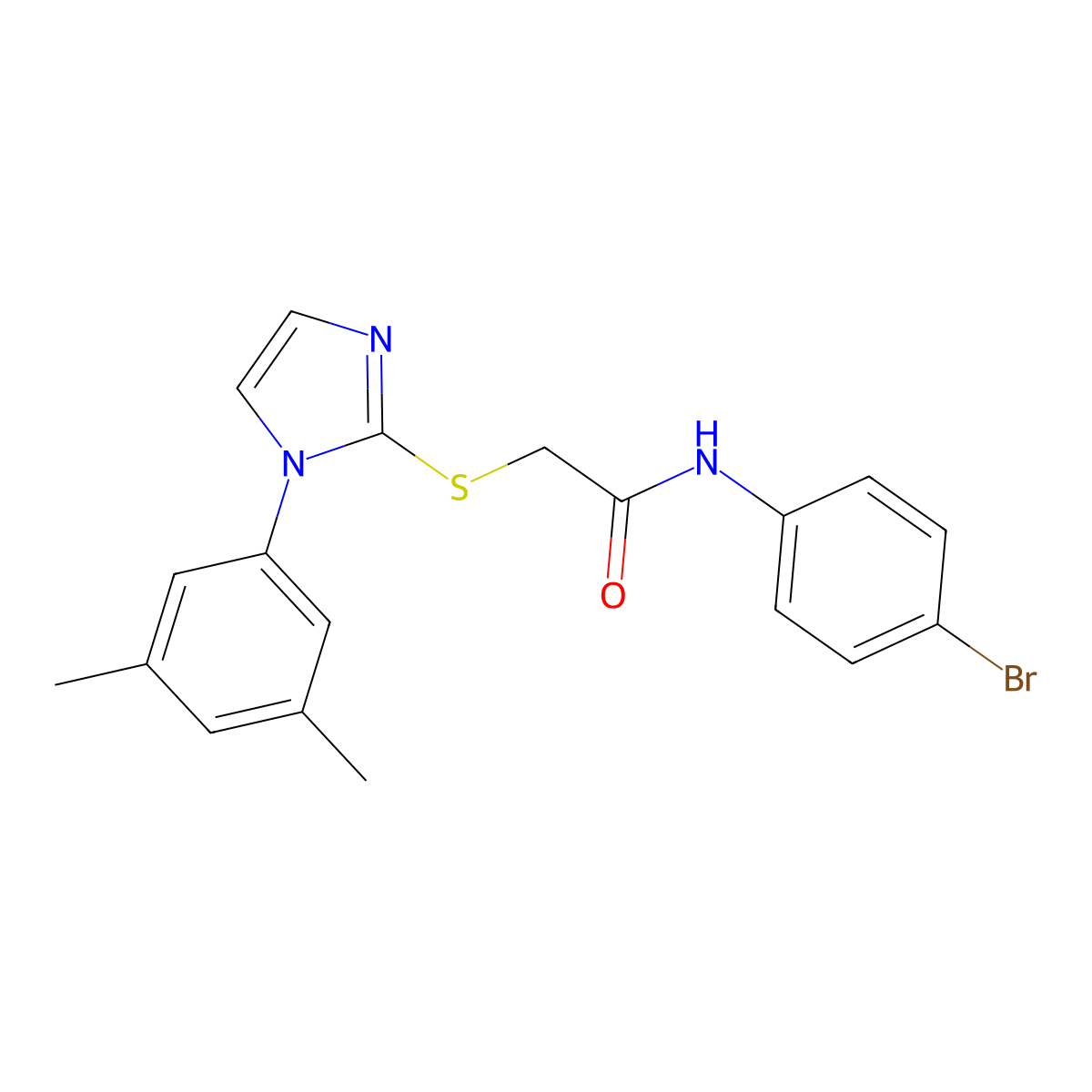 N-(4-bromophenyl)-2-((1-(3,5-dimethylphenyl)-1H-imidazol-2-yl)thio)acetamide molecular structure, CAS 851131-91-4
