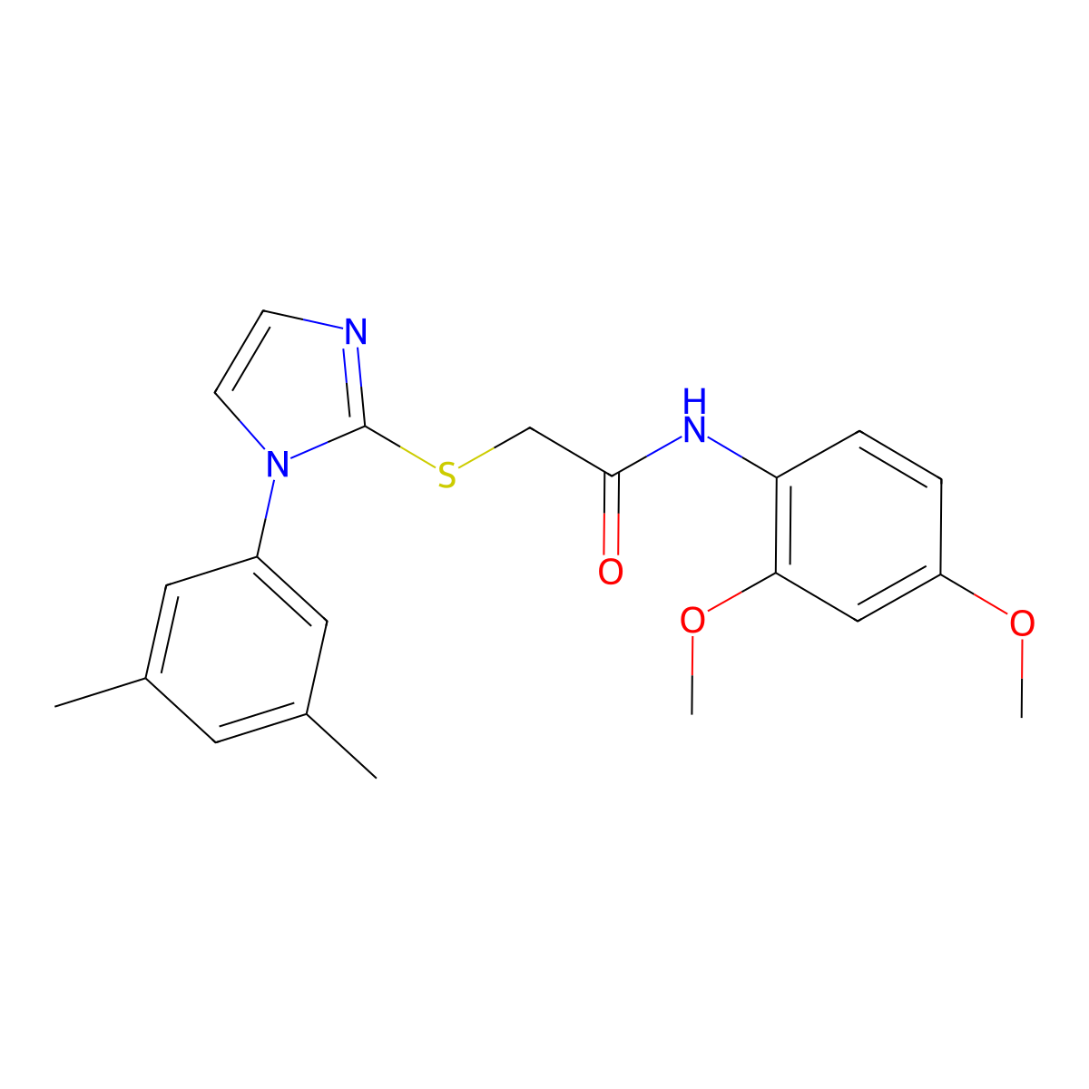 N-(2,4-dimethoxyphenyl)-2-[1-(3,5-dimethylphenyl)imidazol-2-yl]sulfanylacetamide molecular structure, CAS 851131-99-2