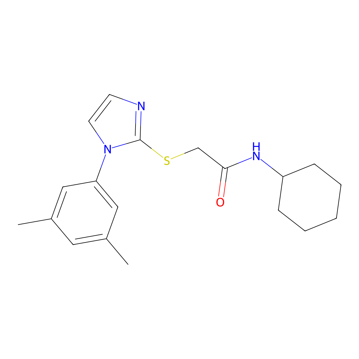N-cyclohexyl-2-((1-(3,5-dimethylphenyl)-1H-imidazol-2-yl)thio)acetamide molecular structure, CAS 851132-00-8