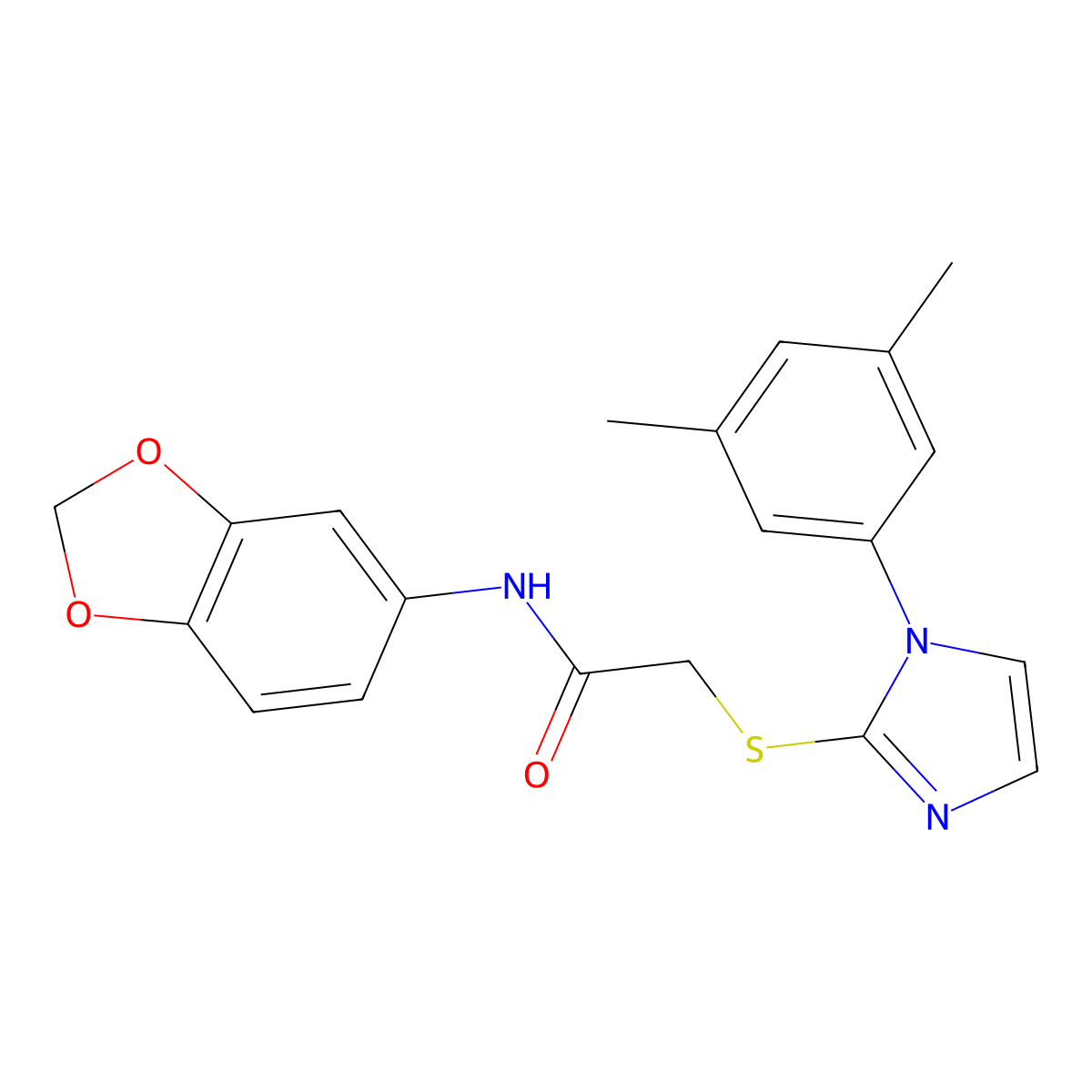 N-(benzo[d][1,3]dioxol-5-yl)-2-((1-(3,5-dimethylphenyl)-1H-imidazol-2-yl)thio)acetamide molecular structure, CAS 851132-02-0