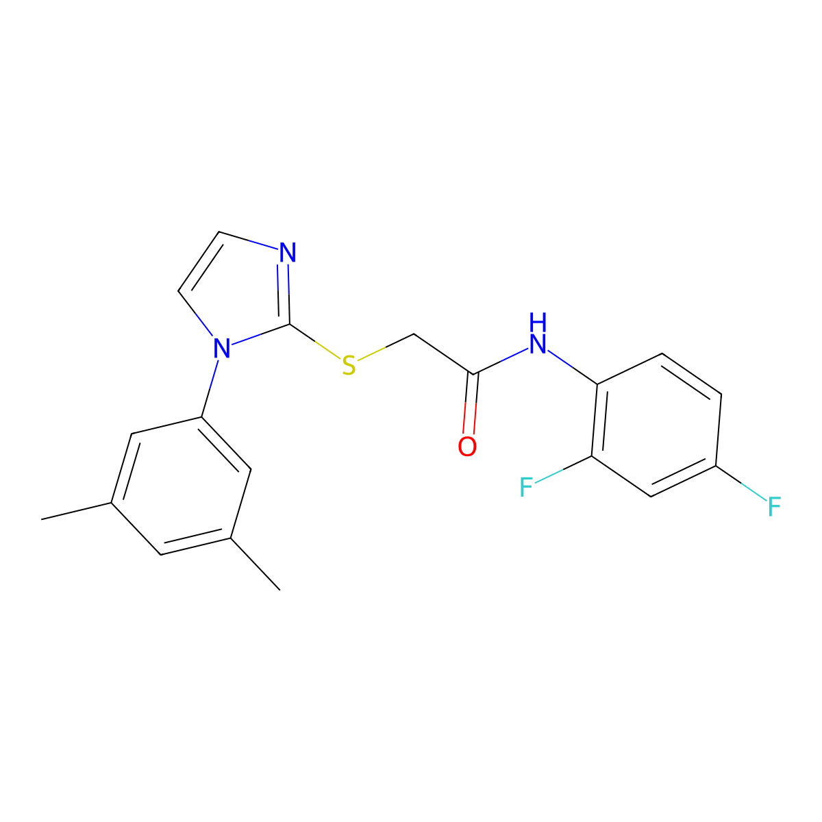 N-(2,4-difluorophenyl)-2-[1-(3,5-dimethylphenyl)imidazol-2-yl]sulfanylacetamide molecular structure, CAS 851132-03-1