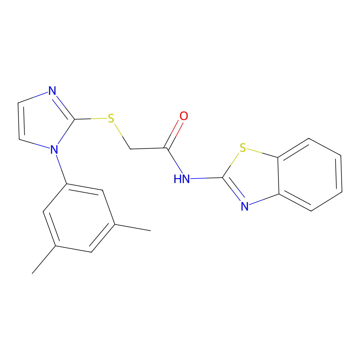 N-(benzo[d]thiazol-2-yl)-2-((1-(3,5-dimethylphenyl)-1H-imidazol-2-yl)thio)acetamide molecular structure, CAS 851132-05-3