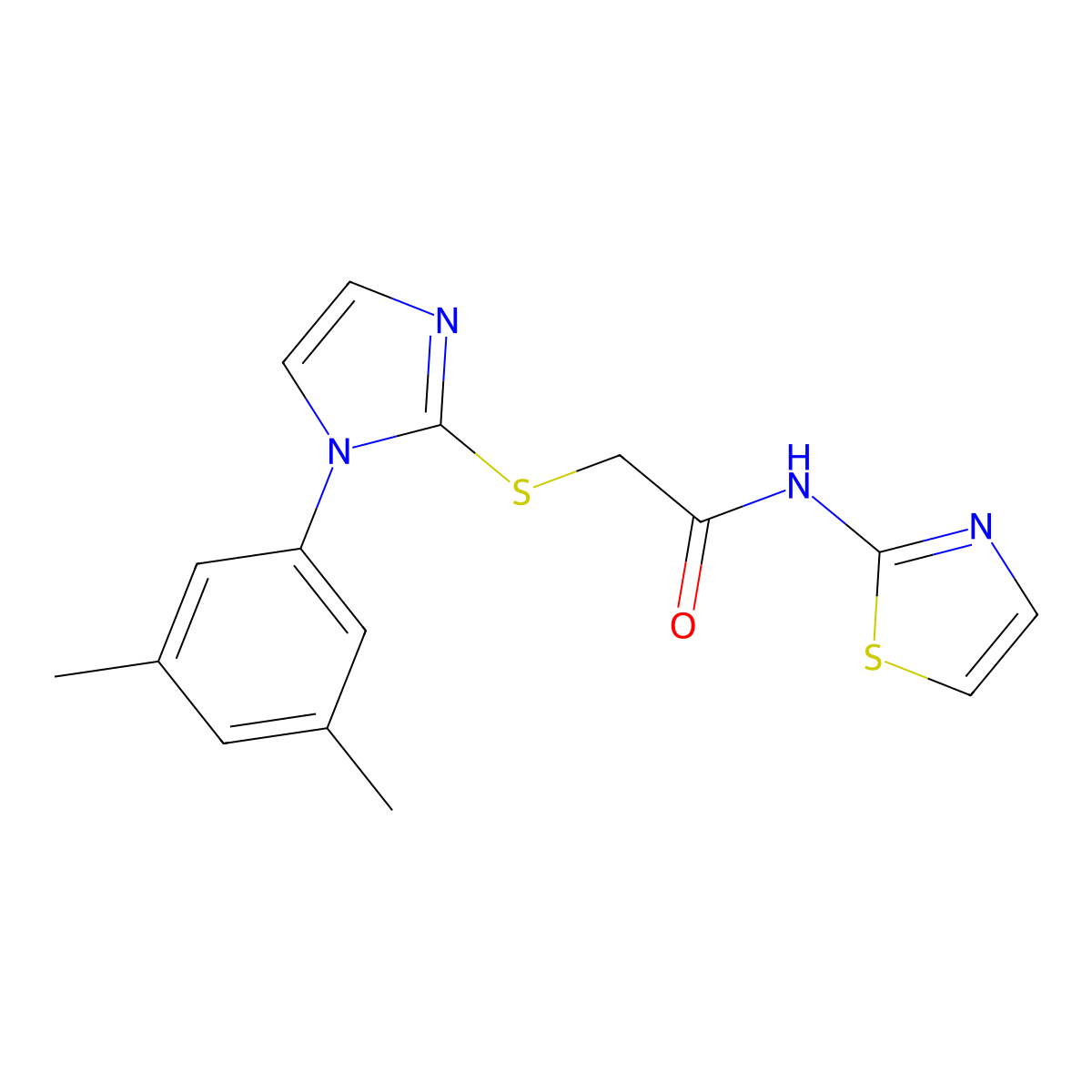 2-[1-(3,5-dimethylphenyl)imidazol-2-yl]sulfanyl-N-(1,3-thiazol-2-yl)acetamide molecular structure, CAS 851132-07-5