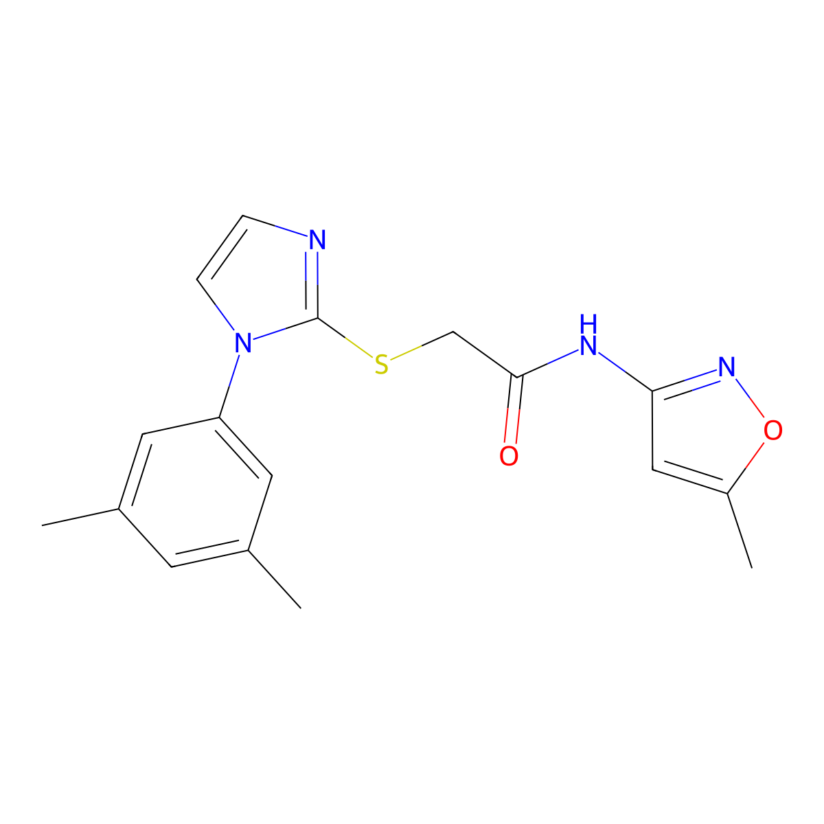 2-[1-(3,5-dimethylphenyl)imidazol-2-yl]sulfanyl-N-(5-methyl-1,2-oxazol-3-yl)acetamide molecular structure, CAS 851132-08-6