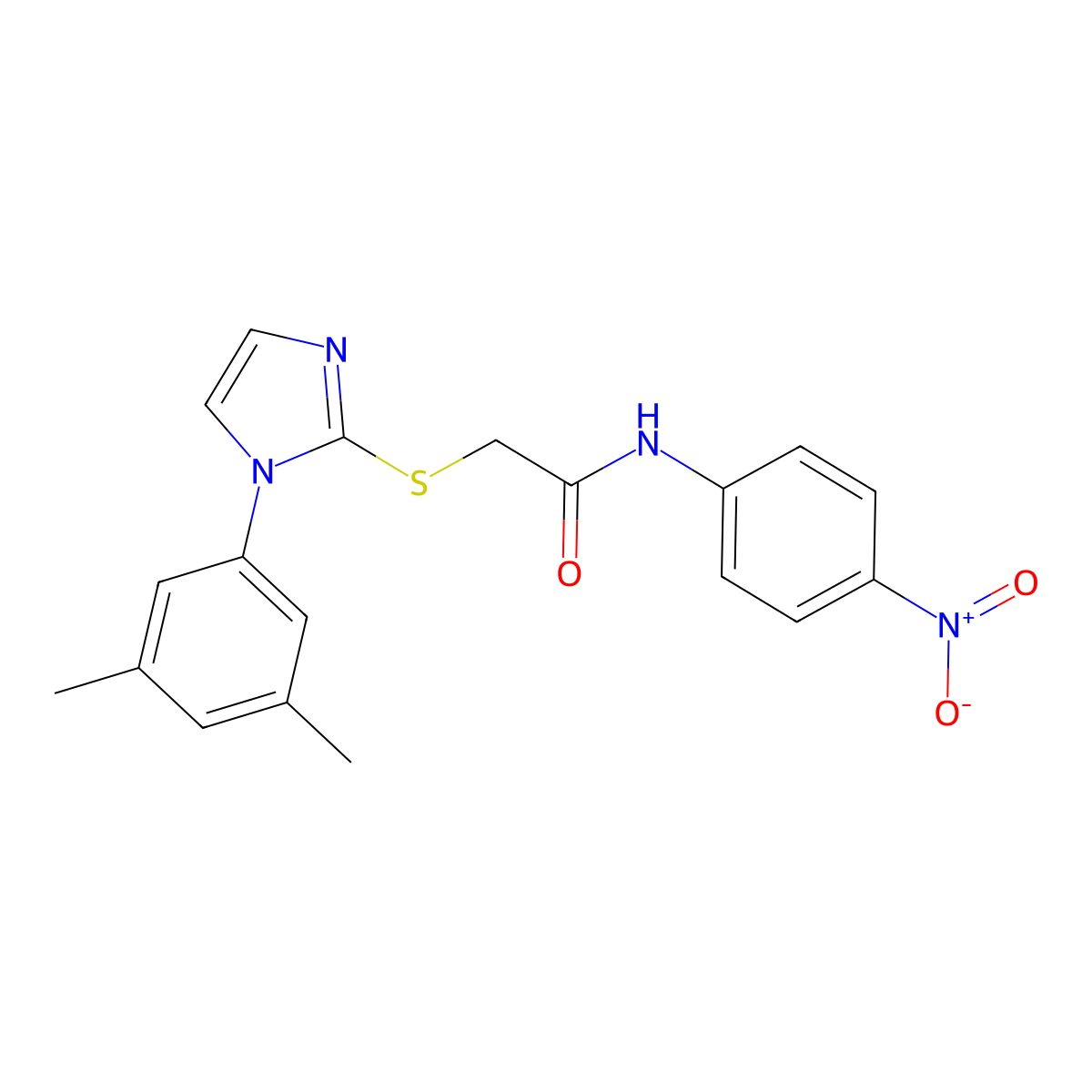 2-((1-(3,5-dimethylphenyl)-1H-imidazol-2-yl)thio)-N-(4-nitrophenyl)acetamide molecular structure, CAS 851132-09-7