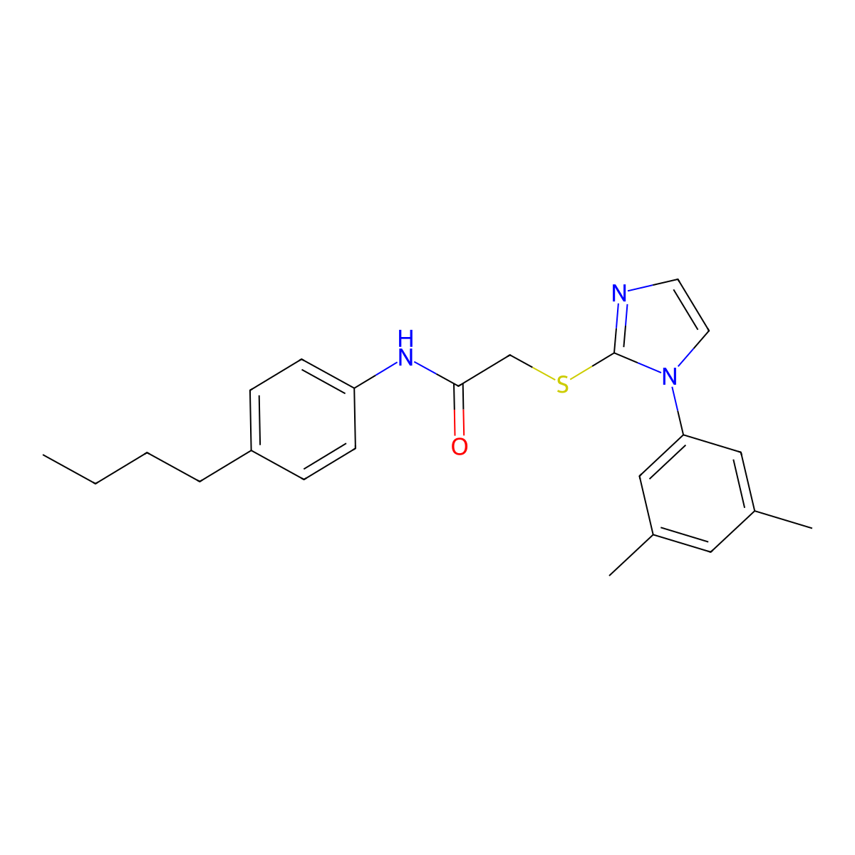 N-(4-butylphenyl)-2-[1-(3,5-dimethylphenyl)imidazol-2-yl]sulfanylacetamide molecular structure, CAS 851132-10-0