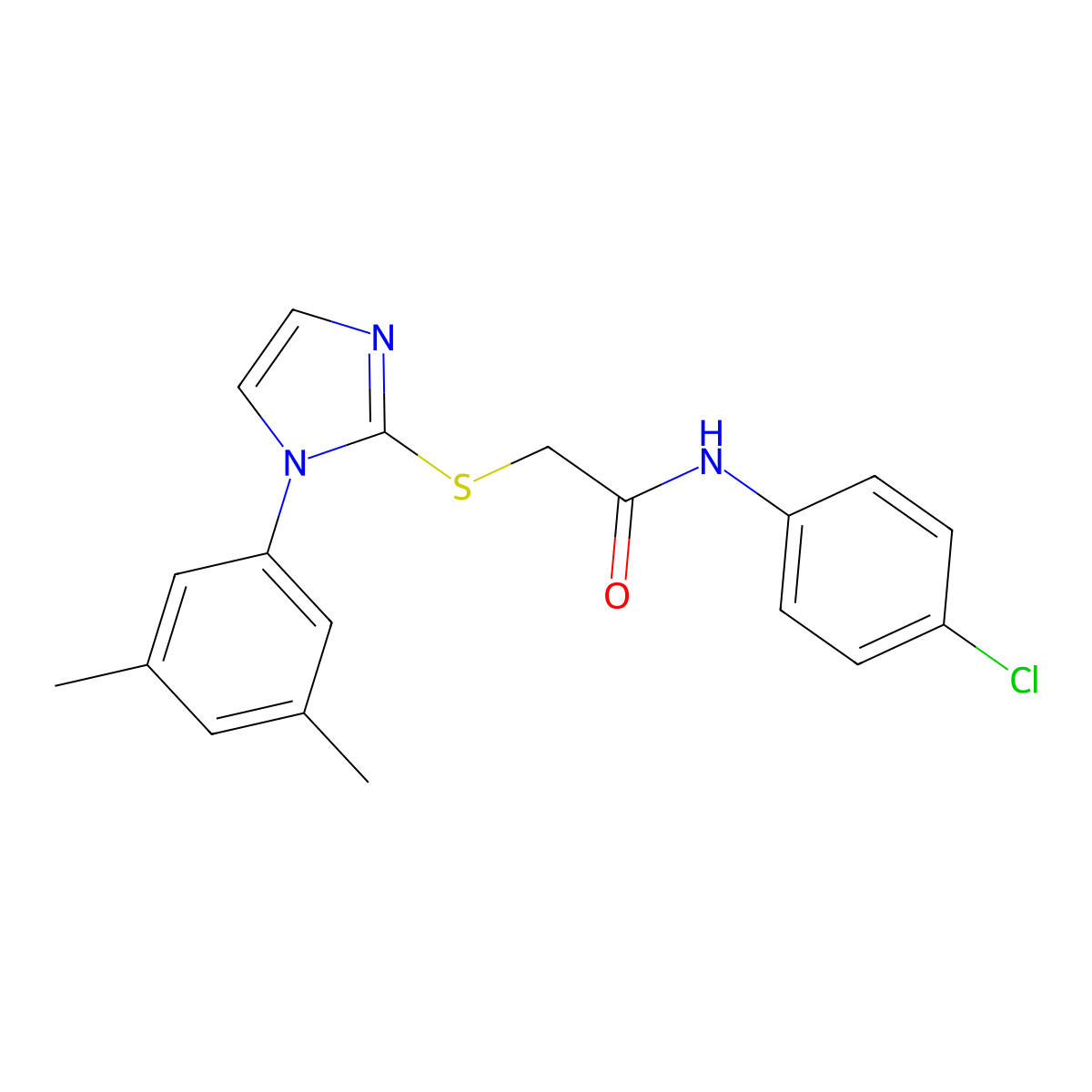 N-(4-chlorophenyl)-2-((1-(3,5-dimethylphenyl)-1H-imidazol-2-yl)thio)acetamide molecular structure, CAS 851132-11-1
