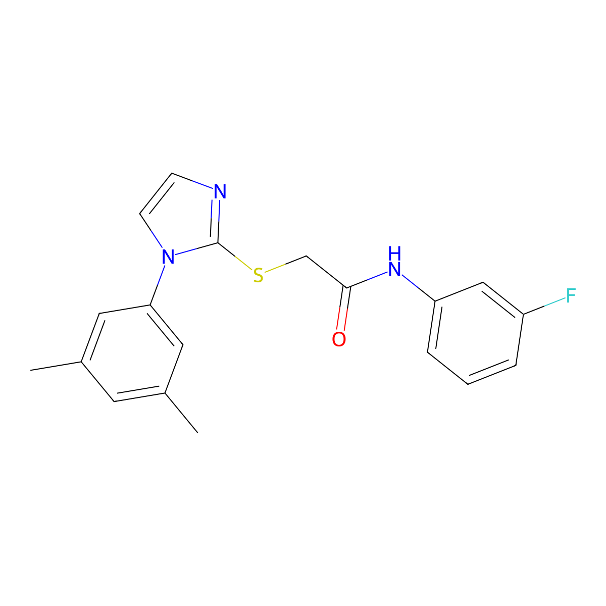 2-[1-(3,5-dimethylphenyl)imidazol-2-yl]sulfanyl-N-(3-fluorophenyl)acetamide molecular structure, CAS 851132-13-3