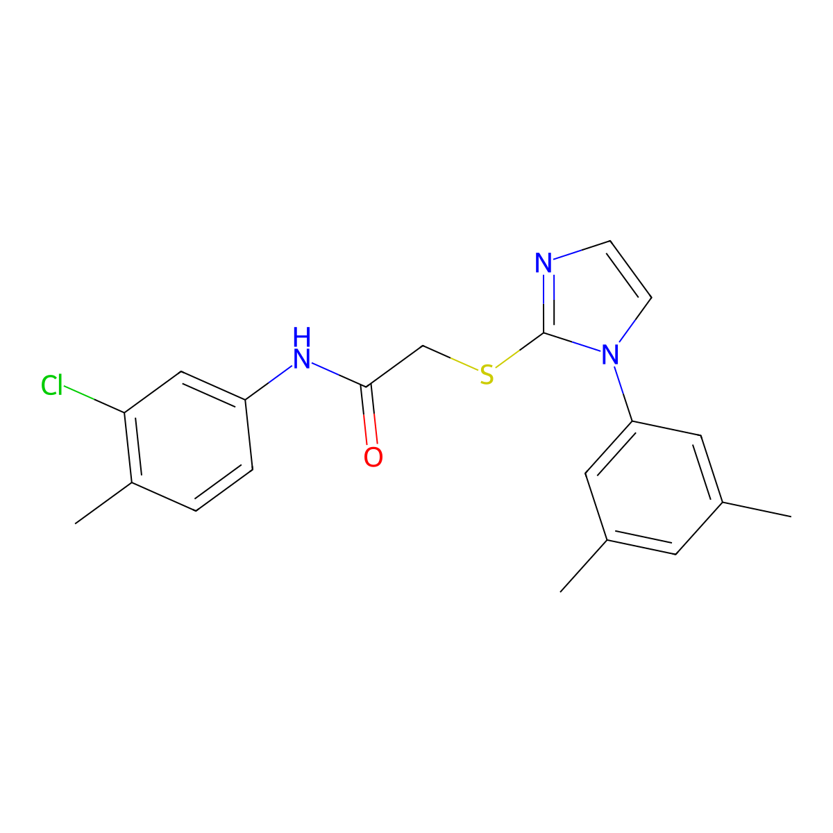 N-(3-chloro-4-methylphenyl)-2-[1-(3,5-dimethylphenyl)imidazol-2-yl]sulfanylacetamide molecular structure, CAS 851132-17-7