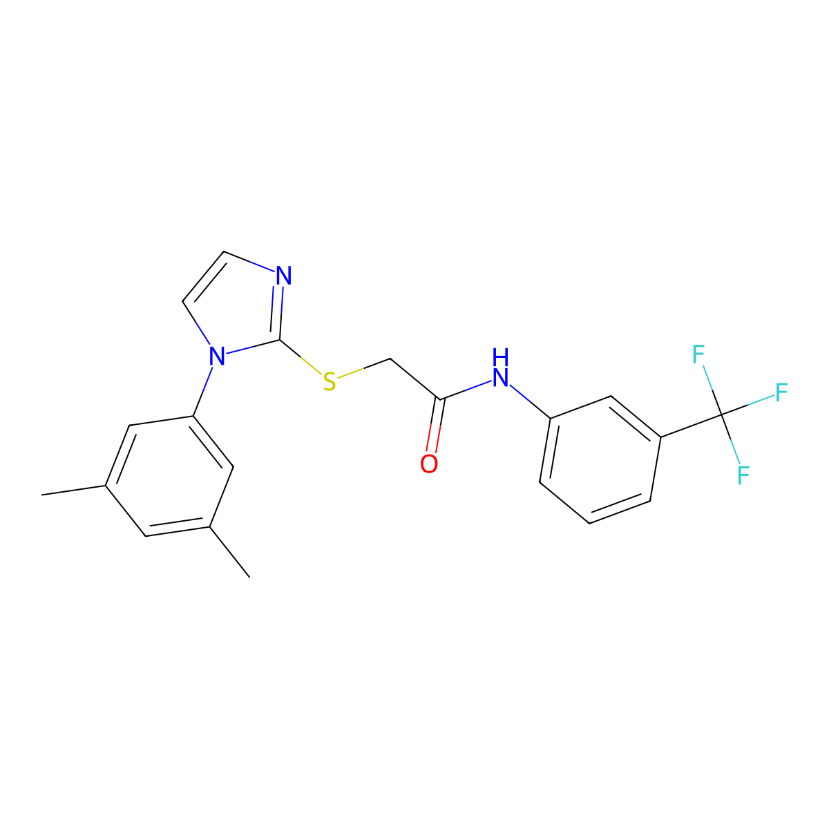 2-((1-(3,5-dimethylphenyl)-1H-imidazol-2-yl)thio)-N-(3-(trifluoromethyl)phenyl)acetamide molecular structure, CAS 851132-18-8