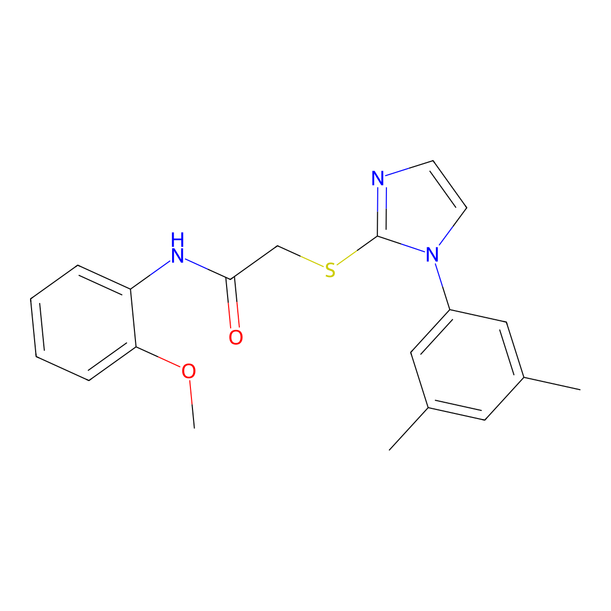 2-[1-(3,5-dimethylphenyl)imidazol-2-yl]sulfanyl-N-(2-methoxyphenyl)acetamide molecular structure, CAS 851132-21-3